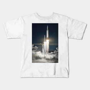 Falcon Heavy rocket launch by SpaceX, illustration (C031/1220) Kids T-Shirt